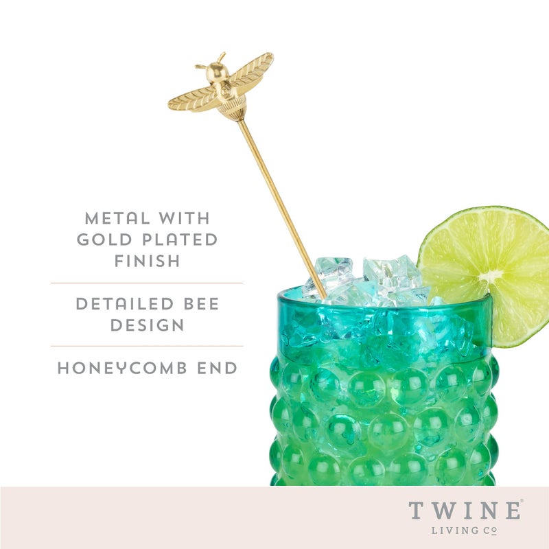 Twine Bee Stir Sticks, Gold Bumble Bee Swizzle Sticks, Stainless Steel Drink Stirrers, Gold Plated Cocktail Accessories, Highly Detailed, Set of 4 - Image 2